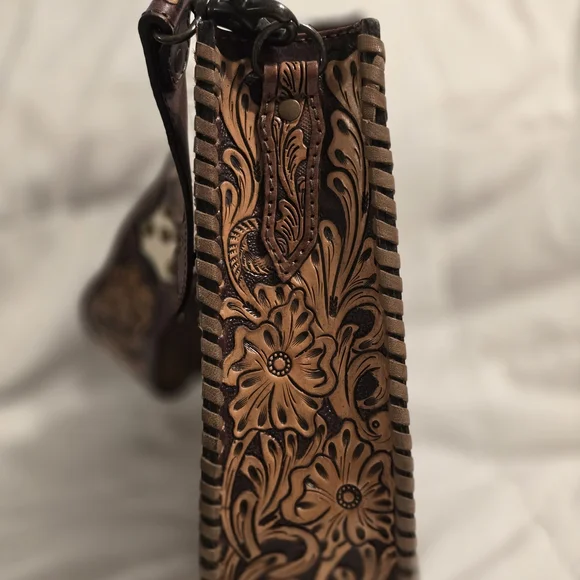 American Darling Leopard Print Hobo Bag with Brown Floral Accents - Picture 6 of 6